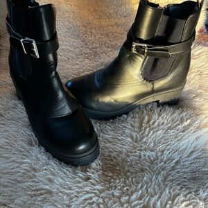 Qupid Black Moto Boots with Silver Buckle
